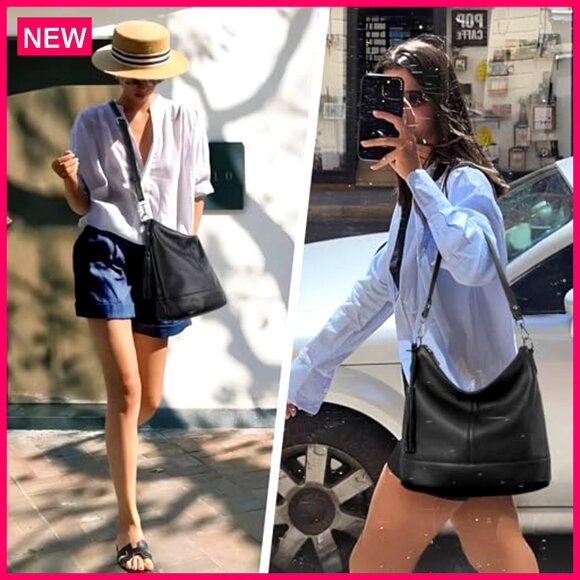 Genuine Leather Hobo Crossbody Bag with Removable Straps, 11L Capacity - Picture 3 of 8